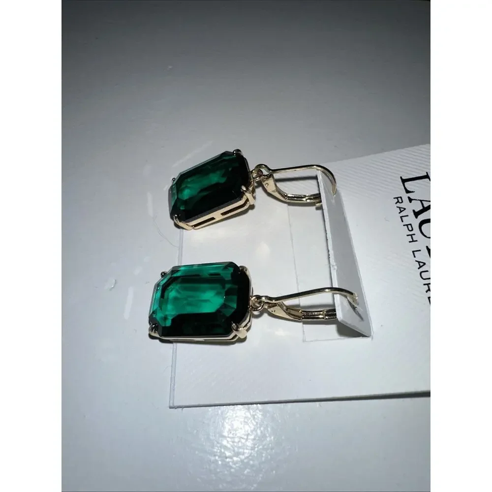 Lauren Ralph Lauren Women’s Gold Tone Green Crystal Drop Earrings